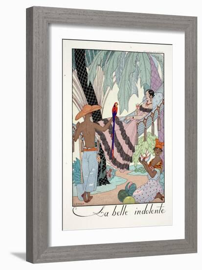 La Belle Indolente, from 'Falbalas and Fanfreluches, Almanach des Modes Présentes, Passées et…-Georges Barbier-Framed Giclee Print