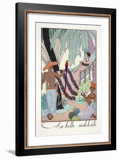 La Belle Indolente, from 'Falbalas and Fanfreluches, Almanach des Modes Présentes, Passées et…-Georges Barbier-Framed Giclee Print