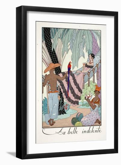 La Belle Indolente, from 'Falbalas and Fanfreluches, Almanach des Modes Présentes, Passées et…-Georges Barbier-Framed Giclee Print