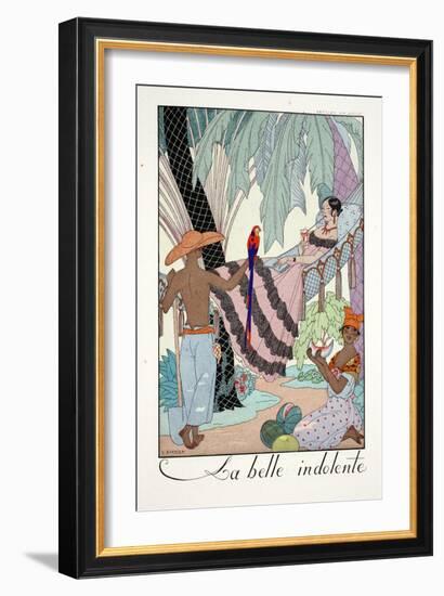 La Belle Indolente, from 'Falbalas and Fanfreluches, Almanach des Modes Présentes, Passées et…-Georges Barbier-Framed Giclee Print