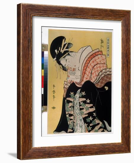 La Belle Takigawa De La Maison De the Ogi (Beauty Takigawa from the Tea House Ogi). in La Serie Les-Kitagawa Utamaro-Framed Giclee Print