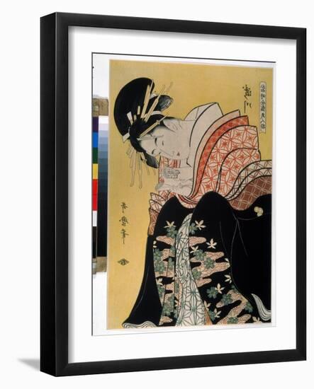 La Belle Takigawa De La Maison De the Ogi (Beauty Takigawa from the Tea House Ogi). in La Serie Les-Kitagawa Utamaro-Framed Giclee Print