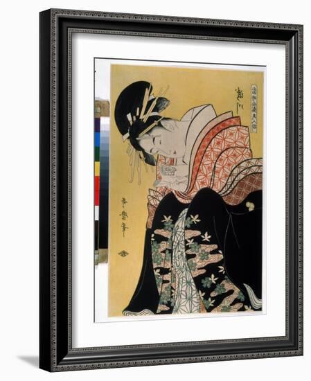 La Belle Takigawa De La Maison De the Ogi (Beauty Takigawa from the Tea House Ogi). in La Serie Les-Kitagawa Utamaro-Framed Giclee Print