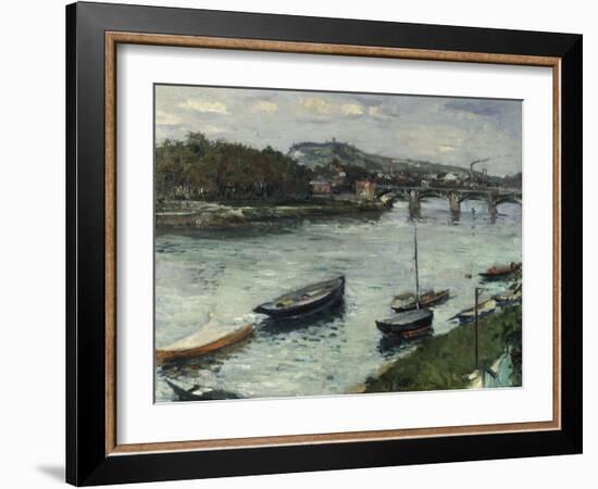 La Berge et le Pont d'Argenteuil, 1882-Gustave Caillebotte-Framed Giclee Print