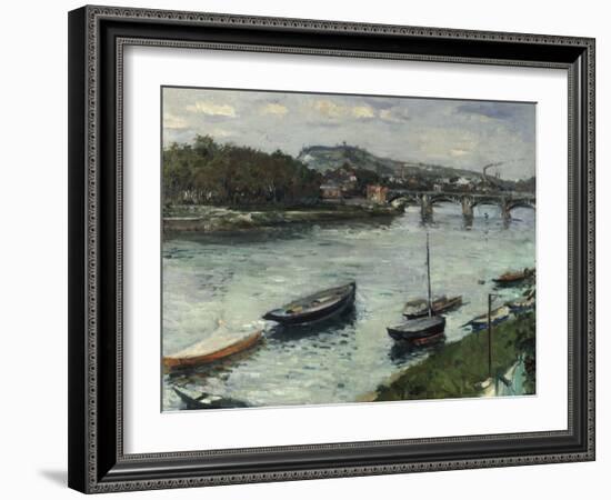 La Berge et le Pont d'Argenteuil, 1882-Gustave Caillebotte-Framed Giclee Print