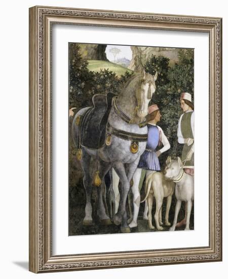 La Camera Degli Sposi: Grooms with Horse and Two Dogs-Andrea Mantegna-Framed Giclee Print