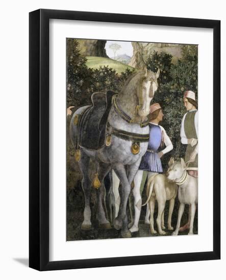 La Camera Degli Sposi: Grooms with Horse and Two Dogs-Andrea Mantegna-Framed Giclee Print