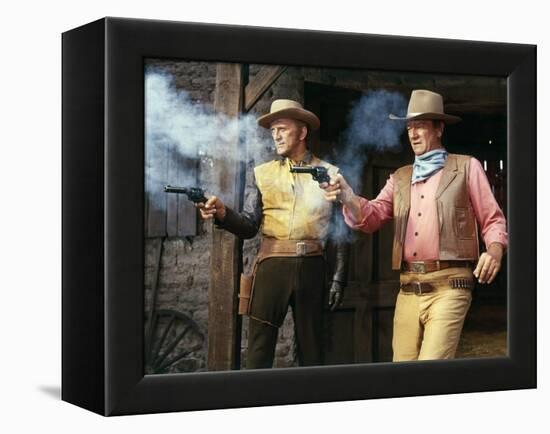 La caravane by feu THE WAR WAGON by Burt Kennedy with Kirk Douglas and John Wayne, 1967 (photo)-null-Framed Stretched Canvas