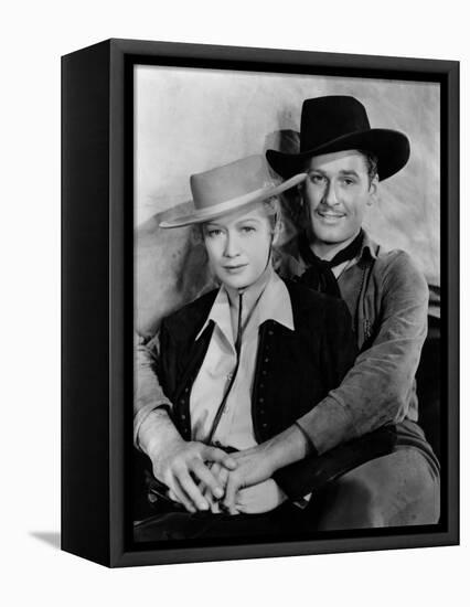 La Caravane heroique (Virginia City) by MichaelCurtiz with Miriam Hopkins and Errol Flynn, 1940 (b/-null-Framed Stretched Canvas
