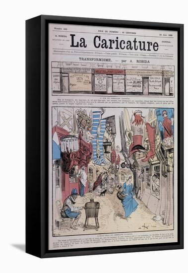 La Caricature du 23 juin 1888: transformisme - la bonne vieille rue commerçante d'autrefois-A Robida and Yves-Framed Premier Image Canvas