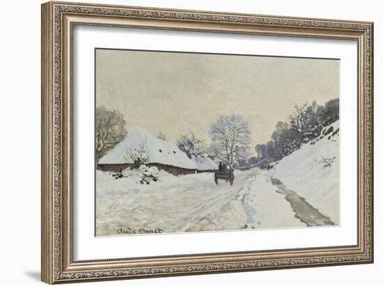La charrette. Route sous la neige à Honfleur, avec la ferme de Saint-Siméon-Claude Monet-Framed Giclee Print