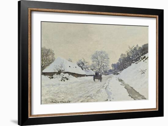 La charrette. Route sous la neige à Honfleur, avec la ferme de Saint-Siméon-Claude Monet-Framed Giclee Print