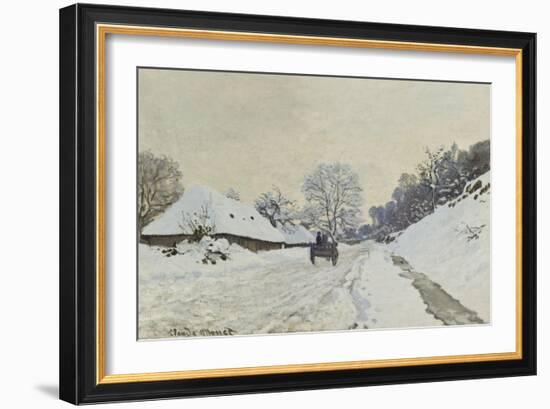 La charrette. Route sous la neige à Honfleur, avec la ferme de Saint-Siméon-Claude Monet-Framed Giclee Print