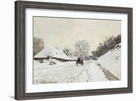 La Charrette. Route sous la neige à Honfleur, avec la ferme Saint Siméon-Claude Monet-Framed Giclee Print