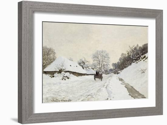 La Charrette. Route sous la neige à Honfleur, avec la ferme Saint Siméon-Claude Monet-Framed Giclee Print