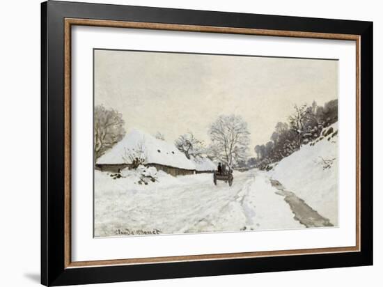 La Charrette. Route sous la neige à Honfleur, avec la ferme Saint Siméon-Claude Monet-Framed Giclee Print