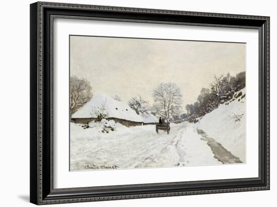 La Charrette. Route sous la neige à Honfleur, avec la ferme Saint Siméon-Claude Monet-Framed Giclee Print