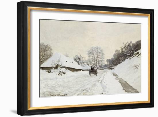 La Charrette. Route sous la neige à Honfleur, avec la ferme Saint Siméon-Claude Monet-Framed Giclee Print