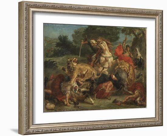 La Chasse Au Lion - the Lion Hunt, by Delacroix, Eugene (1798-1863). Oil on Canvas, 1855. Dimension-Ferdinand Victor Eugene Delacroix-Framed Giclee Print