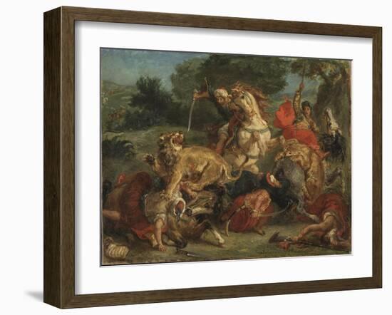 La Chasse Au Lion - the Lion Hunt, by Delacroix, Eugene (1798-1863). Oil on Canvas, 1855. Dimension-Ferdinand Victor Eugene Delacroix-Framed Giclee Print