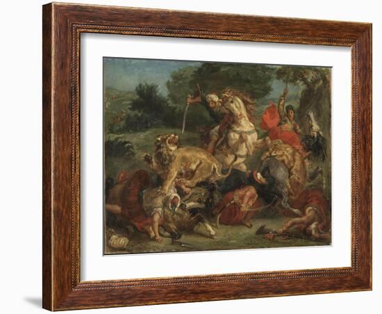 La Chasse Au Lion - the Lion Hunt, by Delacroix, Eugene (1798-1863). Oil on Canvas, 1855. Dimension-Ferdinand Victor Eugene Delacroix-Framed Giclee Print