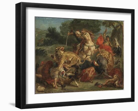 La Chasse Au Lion - the Lion Hunt, by Delacroix, Eugene (1798-1863). Oil on Canvas, 1855. Dimension-Ferdinand Victor Eugene Delacroix-Framed Giclee Print