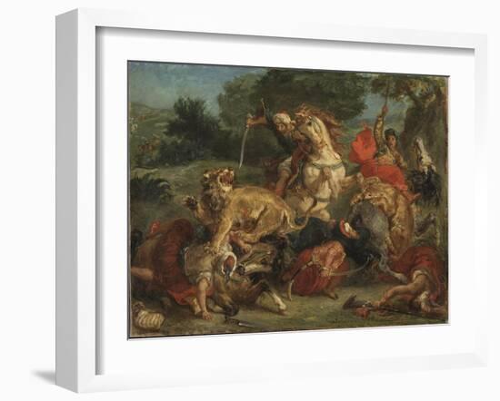 La Chasse Au Lion - the Lion Hunt, by Delacroix, Eugene (1798-1863). Oil on Canvas, 1855. Dimension-Ferdinand Victor Eugene Delacroix-Framed Giclee Print