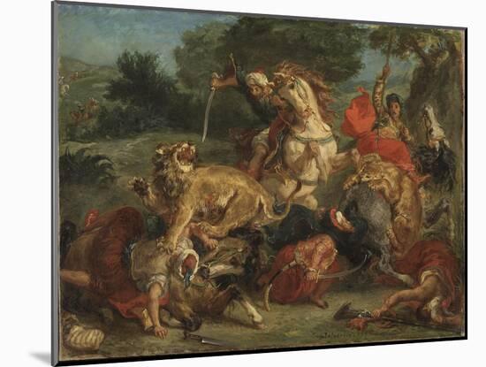 La Chasse Au Lion - the Lion Hunt, by Delacroix, Eugene (1798-1863). Oil on Canvas, 1855. Dimension-Ferdinand Victor Eugene Delacroix-Mounted Giclee Print