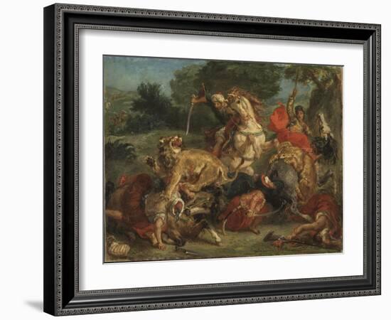 La Chasse Au Lion - the Lion Hunt, by Delacroix, Eugene (1798-1863). Oil on Canvas, 1855. Dimension-Ferdinand Victor Eugene Delacroix-Framed Giclee Print