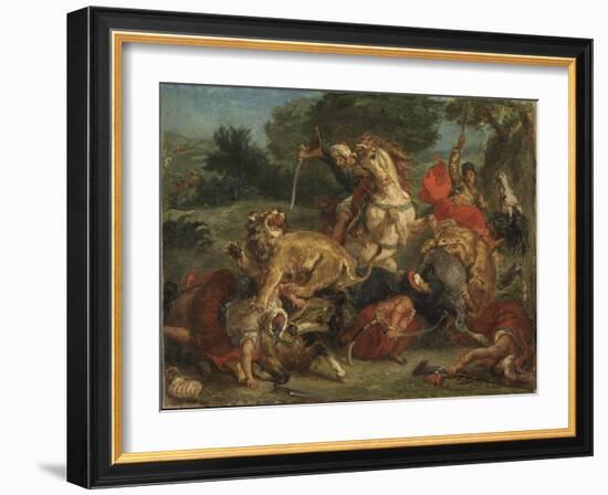 La Chasse Au Lion - the Lion Hunt, by Delacroix, Eugene (1798-1863). Oil on Canvas, 1855. Dimension-Ferdinand Victor Eugene Delacroix-Framed Giclee Print