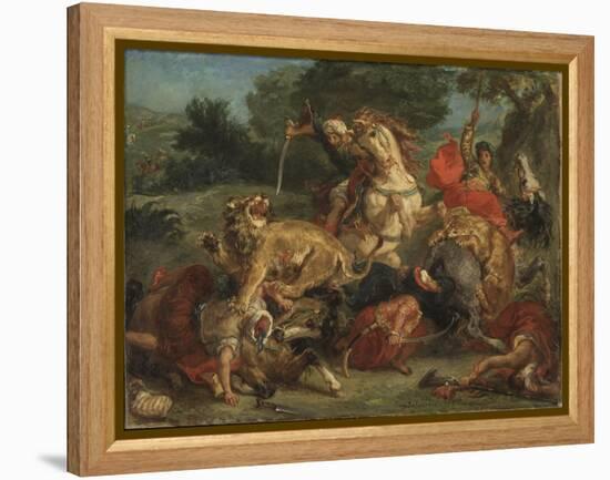 La Chasse Au Lion - the Lion Hunt, by Delacroix, Eugene (1798-1863). Oil on Canvas, 1855. Dimension-Ferdinand Victor Eugene Delacroix-Framed Premier Image Canvas