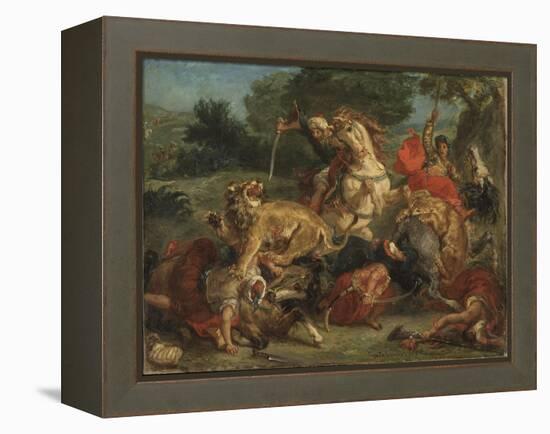 La Chasse Au Lion - the Lion Hunt, by Delacroix, Eugene (1798-1863). Oil on Canvas, 1855. Dimension-Ferdinand Victor Eugene Delacroix-Framed Premier Image Canvas