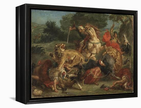 La Chasse Au Lion - the Lion Hunt, by Delacroix, Eugene (1798-1863). Oil on Canvas, 1855. Dimension-Ferdinand Victor Eugene Delacroix-Framed Premier Image Canvas