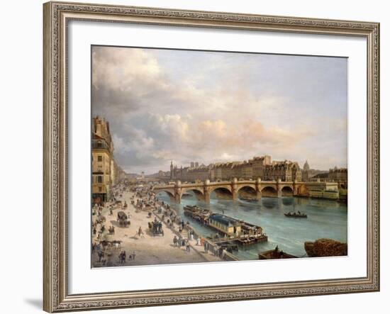 La Cité et le Pont-Neuf vus du quai du Louvre-Giuseppe Canella-Framed Giclee Print