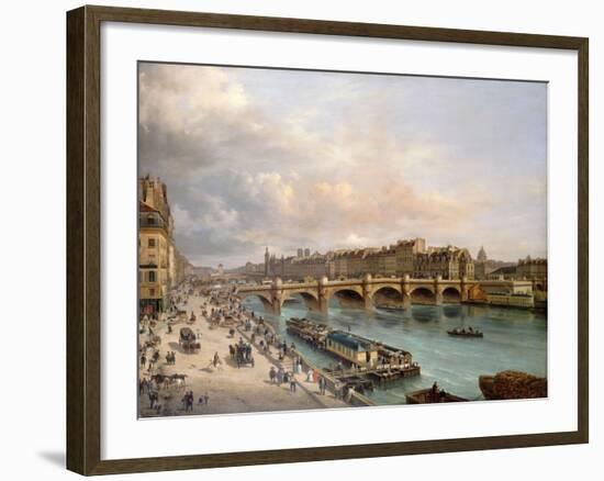 La Cité et le Pont-Neuf vus du quai du Louvre-Giuseppe Canella-Framed Giclee Print