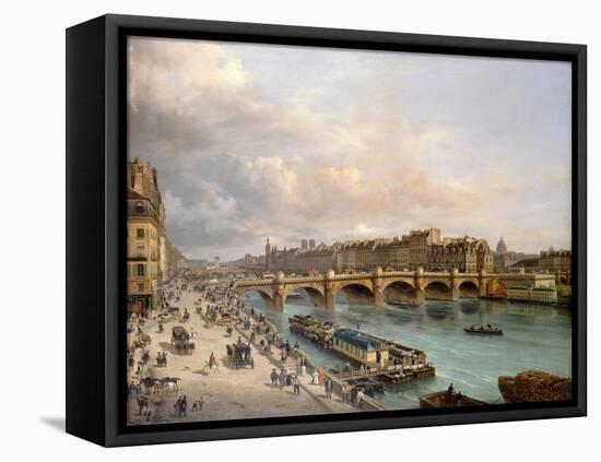La Cité et le Pont-Neuf vus du quai du Louvre-Giuseppe Canella-Framed Premier Image Canvas