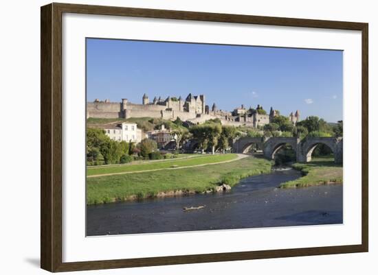 La Cite, Medieval Fortress City, Bridge over River Aude, Carcassonne, Languedoc-Roussillon, France-Markus Lange-Framed Photographic Print