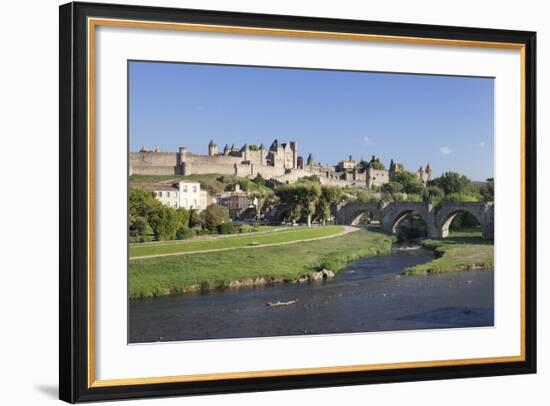 La Cite, Medieval Fortress City, Bridge over River Aude, Carcassonne, Languedoc-Roussillon, France-Markus Lange-Framed Photographic Print