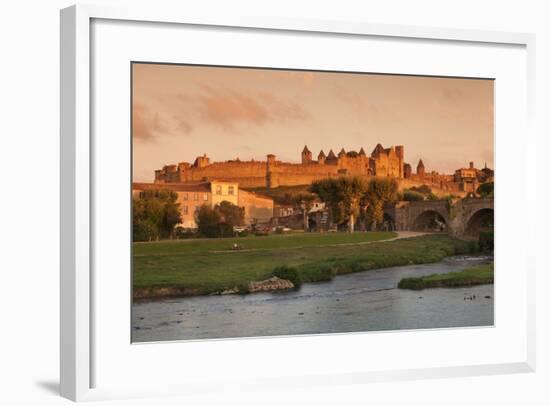 La Cite, Medieval Fortress City, Bridge over River Aude, Carcassonne, Languedoc-Roussillon, France-Markus Lange-Framed Photographic Print