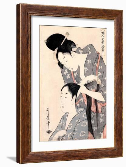 La Coiffeuse  (Hairdresser) (Kamiyui) Gravure De Kitagawa Utamaro (1753-1806) - C 1798 - Colour Wo-Kitagawa Utamaro-Framed Giclee Print