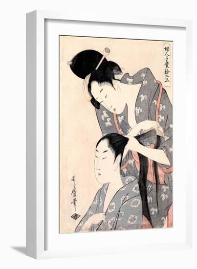 La Coiffeuse  (Hairdresser) (Kamiyui) Gravure De Kitagawa Utamaro (1753-1806) - C 1798 - Colour Wo-Kitagawa Utamaro-Framed Giclee Print