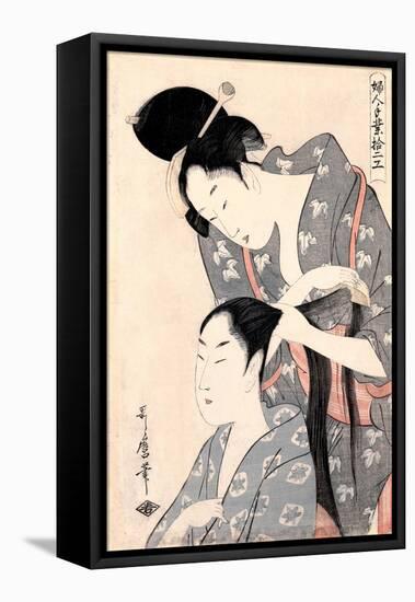 La Coiffeuse  (Hairdresser) (Kamiyui) Gravure De Kitagawa Utamaro (1753-1806) - C 1798 - Colour Wo-Kitagawa Utamaro-Framed Premier Image Canvas