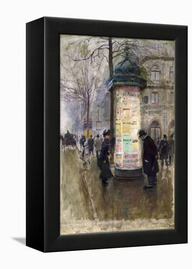 La Colonne Morris (angle de la rue Laffite et du boulevard des Italiens)-Jean Béraud-Framed Premier Image Canvas