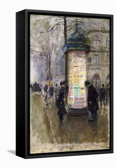 La Colonne Morris (angle de la rue Laffite et du boulevard des Italiens)-Jean Béraud-Framed Premier Image Canvas
