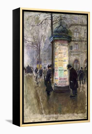 La Colonne Morris (angle de la rue Laffite et du boulevard des Italiens)-Jean Béraud-Framed Premier Image Canvas