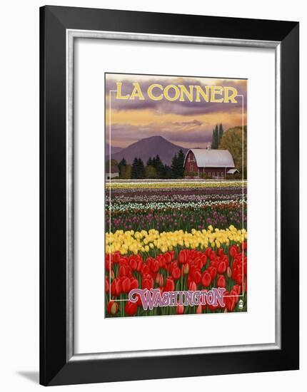 La Conner, Washington - Tulip Fields, c.2009-Lantern Press-Framed Art Print
