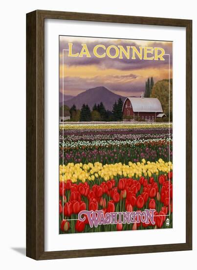 La Conner, Washington - Tulip Fields, c.2009-Lantern Press-Framed Art Print