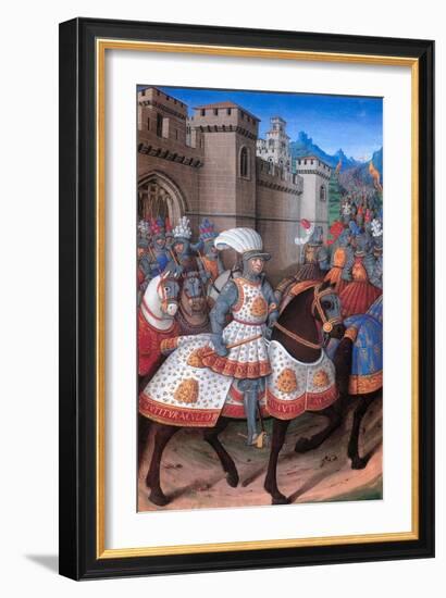 La Conquete de Genes (1507). King Louis XII leaves Alexandria, which he has just subdued.-Jean Bourdichon-Framed Giclee Print
