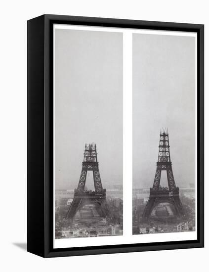 La construction de la Tour Eiffel vue de l'une des tours du palais du Trocadéro-Théophile Féau-Framed Premier Image Canvas