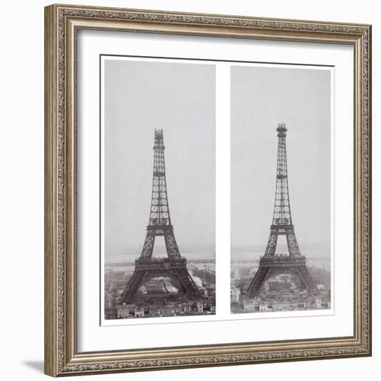 La construction de la Tour Eiffel vue de l'une des tours du palais du Trocadéro-Théophile Féau-Framed Giclee Print